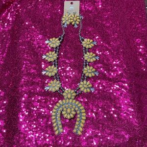 Floral Elegance Yellow and Silver Necklace And Earrings Set